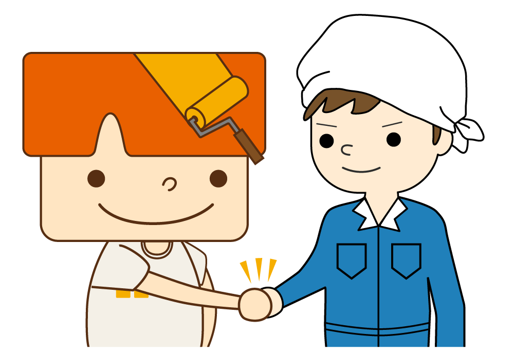 施工会社と握手するぬりパトくん