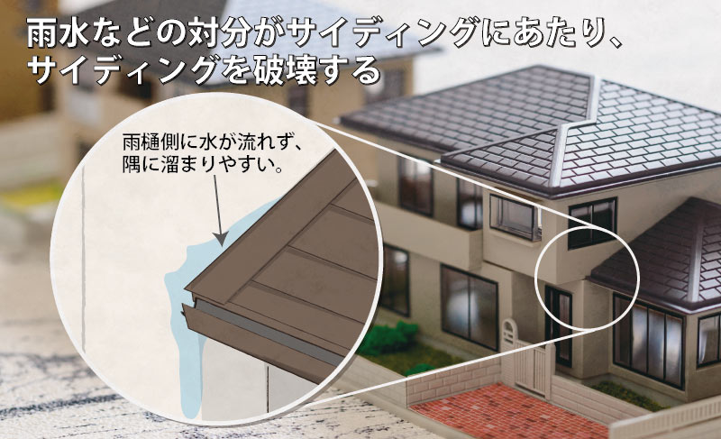 屋根に面してるサイディングに水が溜って凍る
